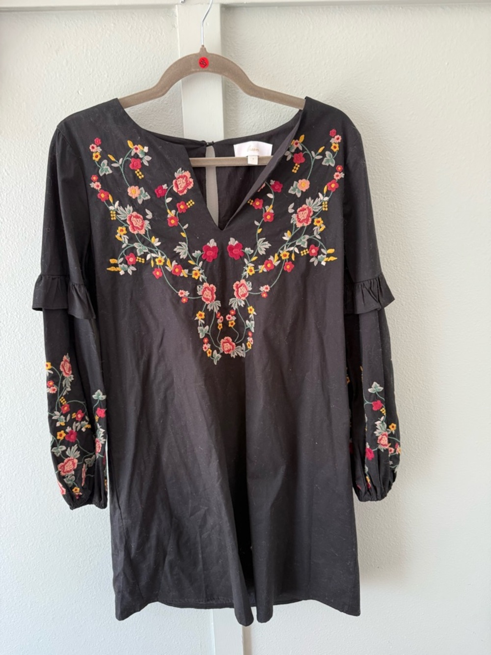 Black Floral Embroidered Midi Dress